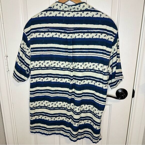 Scotch & Soda Navy Blue Creme Patchwork Printed Camp Button Down Shirt XL Indie - Picture 4 of 12